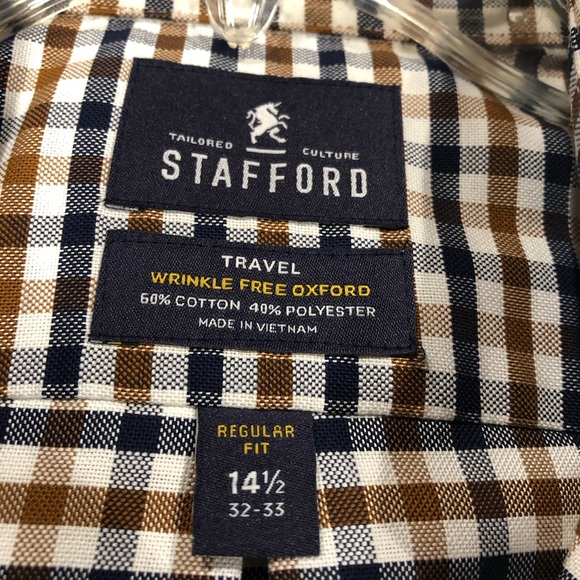 NWOT- Stafford Travel Wrinkle Free Men’s Shirt 14 1/2 32-33 - Picture 4 of 9